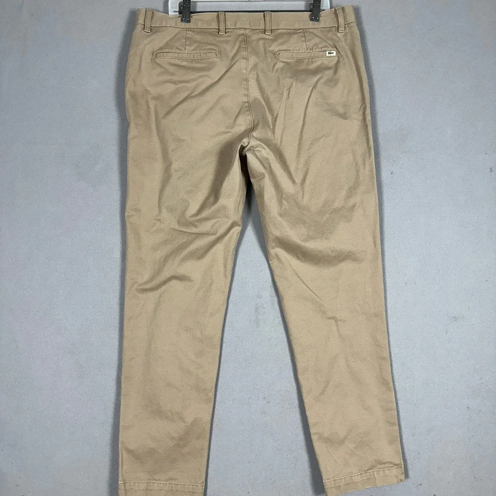 Lacoste Pants Men 38X32 Slim Fit Chino Khaki Tan Stretch Straight Leg Flat Front